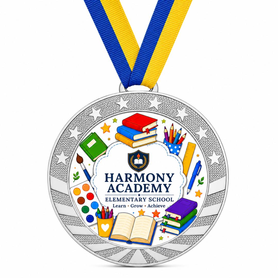 Custom Gold & Silver Award Medal with Ribbon - Personalized Printed Logo, Photo or Text - 2" Printable Insert
