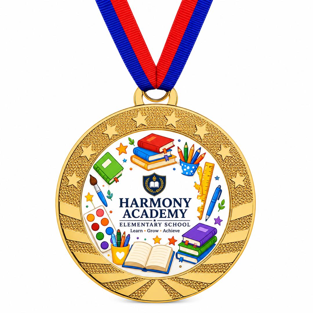 Custom Gold & Silver Award Medal with Ribbon - Personalized Printed Logo, Photo or Text - 2" Printable Insert