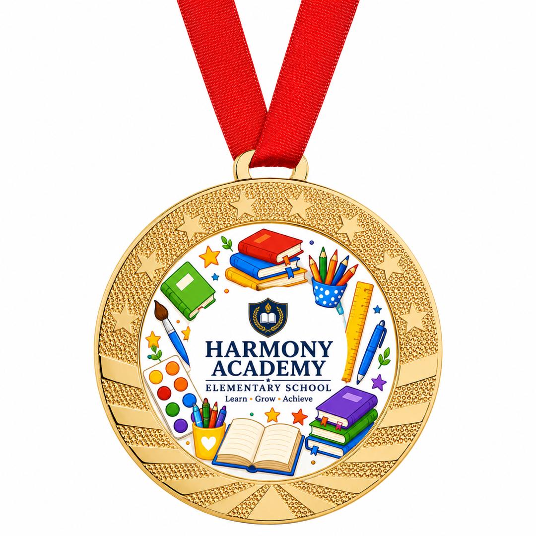 Custom Gold & Silver Award Medal with Ribbon - Personalized Printed Logo, Photo or Text - 2" Printable Insert