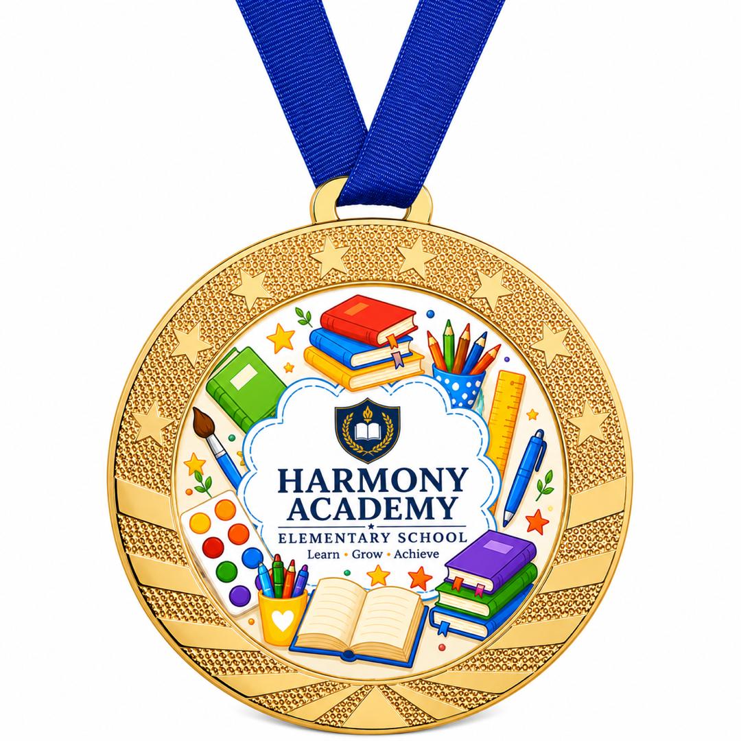 Custom Gold & Silver Award Medal with Ribbon - Personalized Printed Logo, Photo or Text - 2" Printable Insert