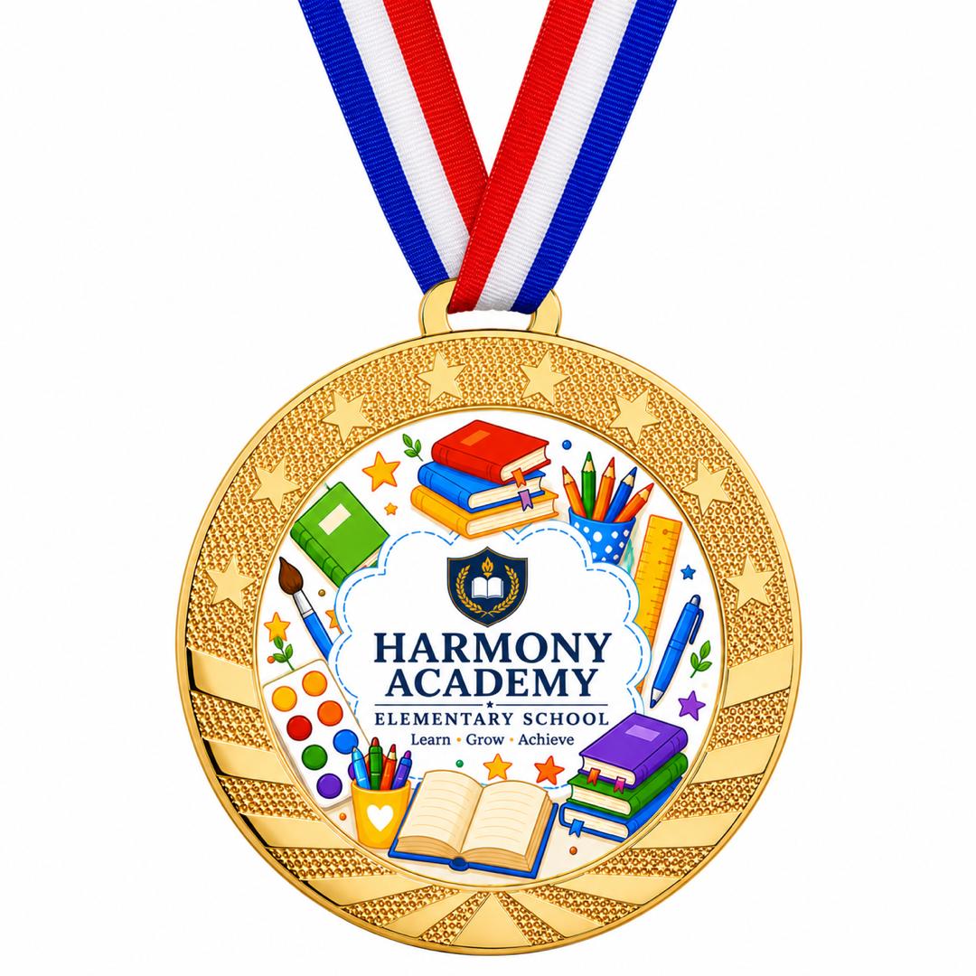 Custom Gold & Silver Award Medal with Ribbon - Personalized Printed Logo, Photo or Text - 2" Printable Insert