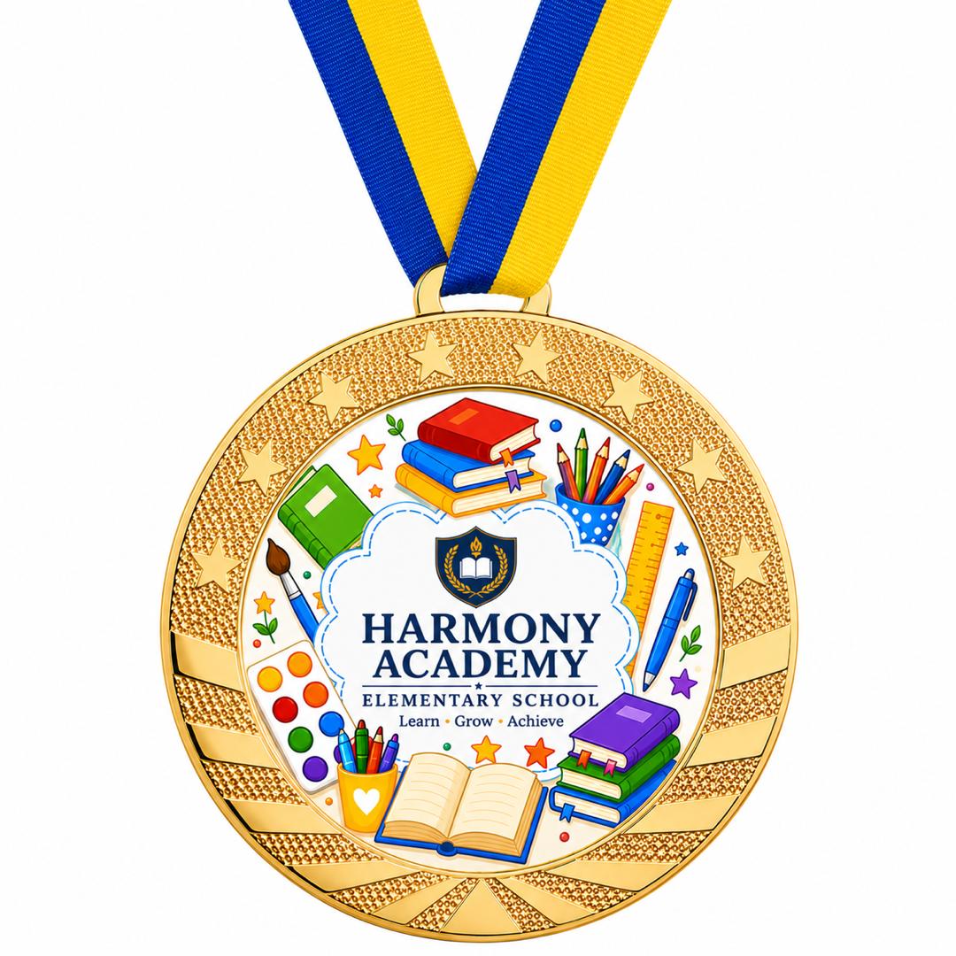Custom Gold & Silver Award Medal with Ribbon - Personalized Printed Logo, Photo or Text - 2" Printable Insert