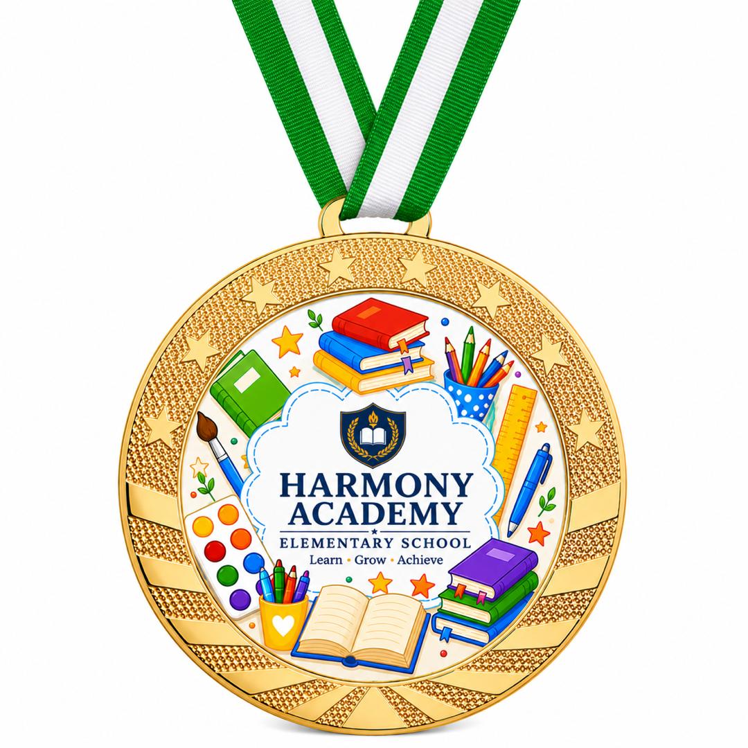 Custom Gold & Silver Award Medal with Ribbon - Personalized Printed Logo, Photo or Text - 2" Printable Insert