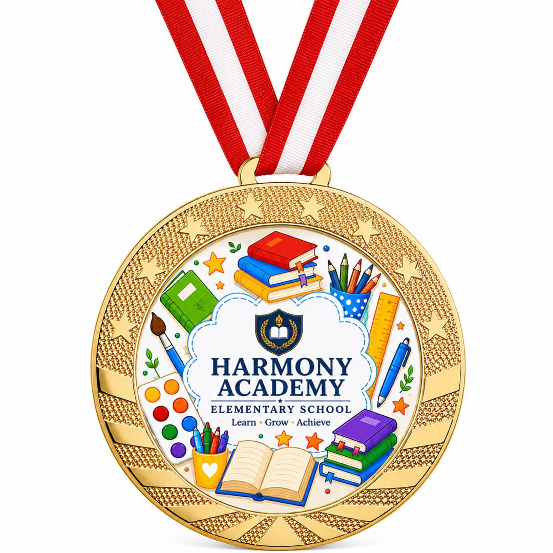 Custom Gold & Silver Award Medal with Ribbon - Personalized Printed Logo, Photo or Text - 2" Printable Insert
