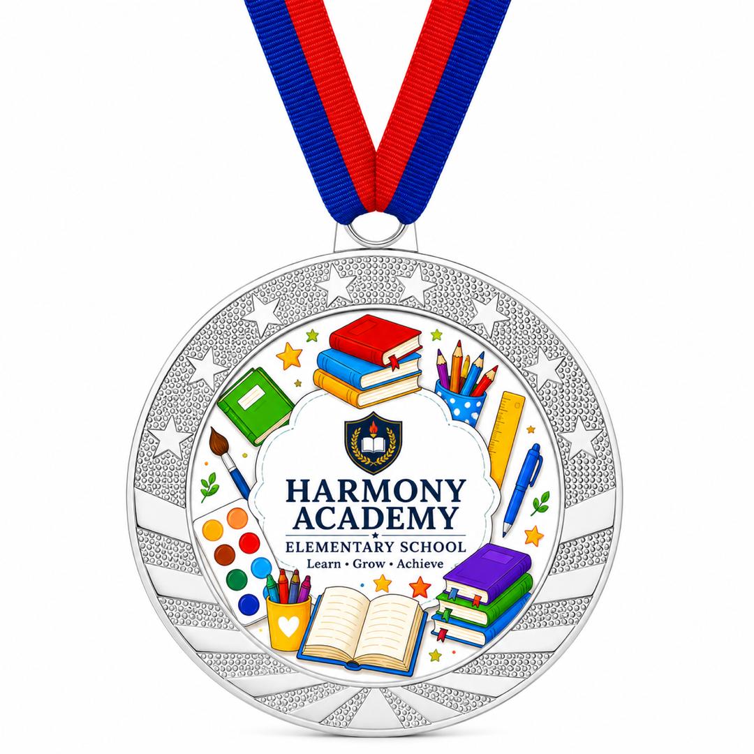 Custom Gold & Silver Award Medal with Ribbon - Personalized Printed Logo, Photo or Text - 2" Printable Insert