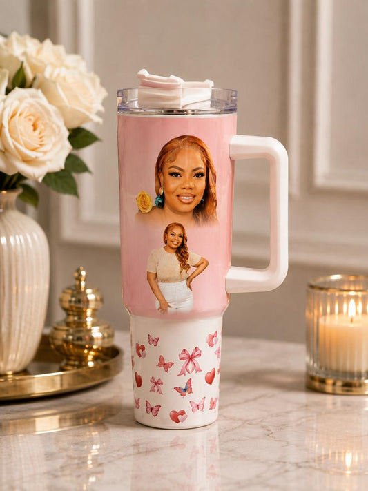 40 oz Personalized Tumbler with Handle - Custom Photo, Name & Message