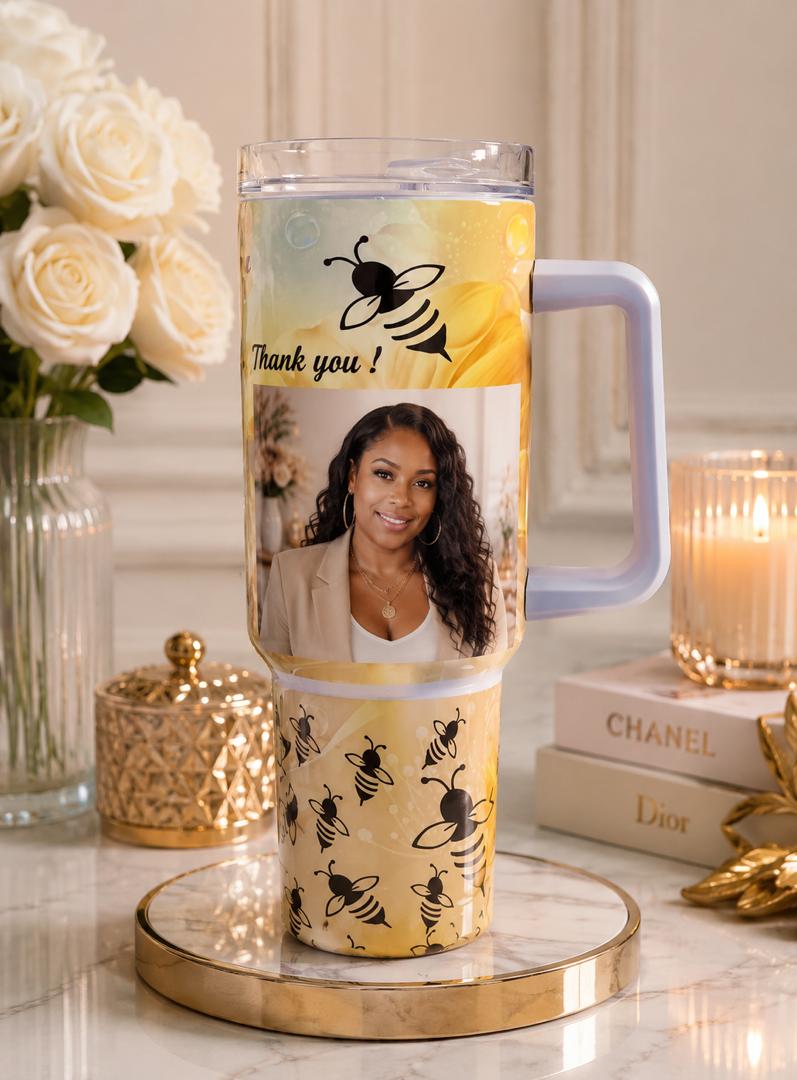 40 oz Personalized Tumbler with Handle - Custom Photo, Name & Message