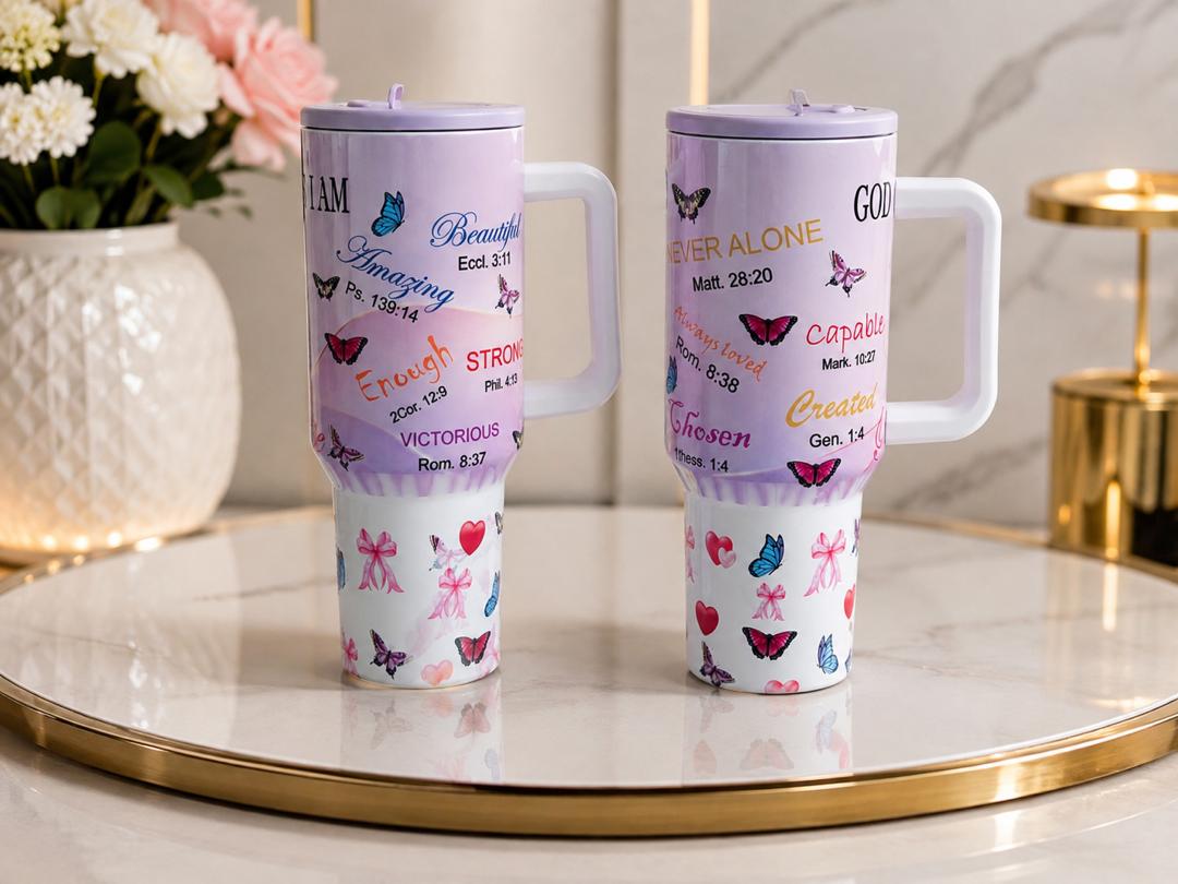 40 oz Personalized Tumbler with Handle - Custom Photo, Name & Message