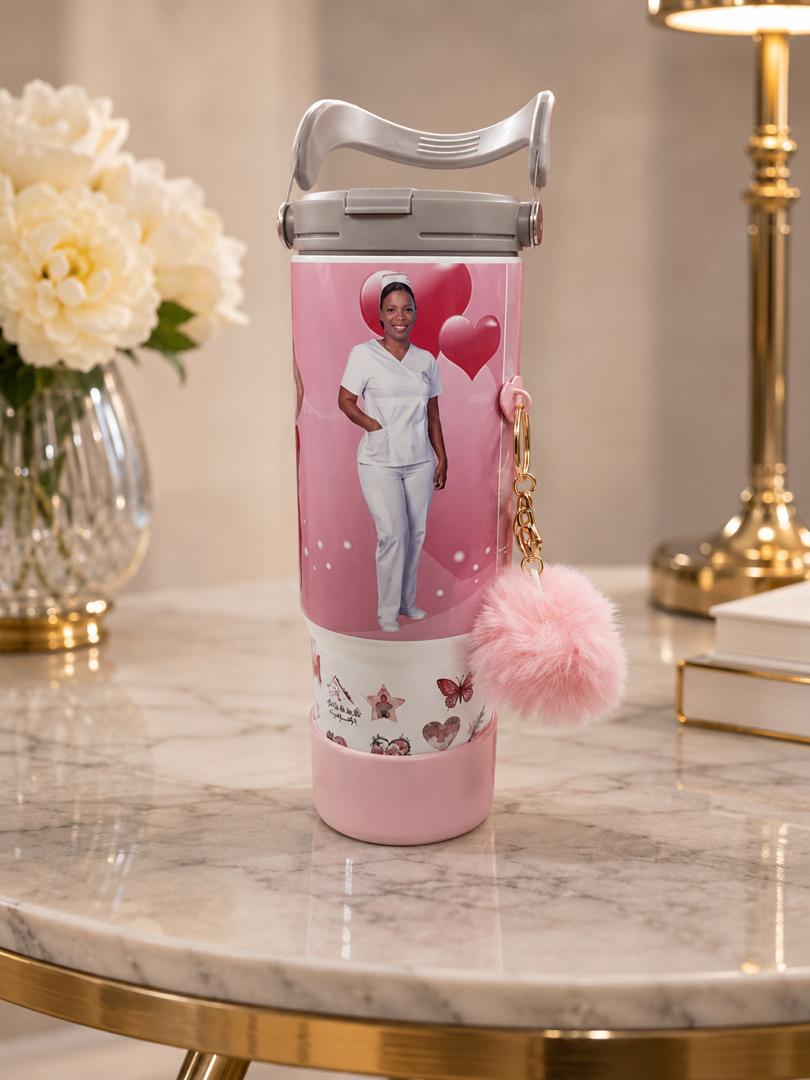 Personalized 30 oz Photo Tumbler with straw & Charm