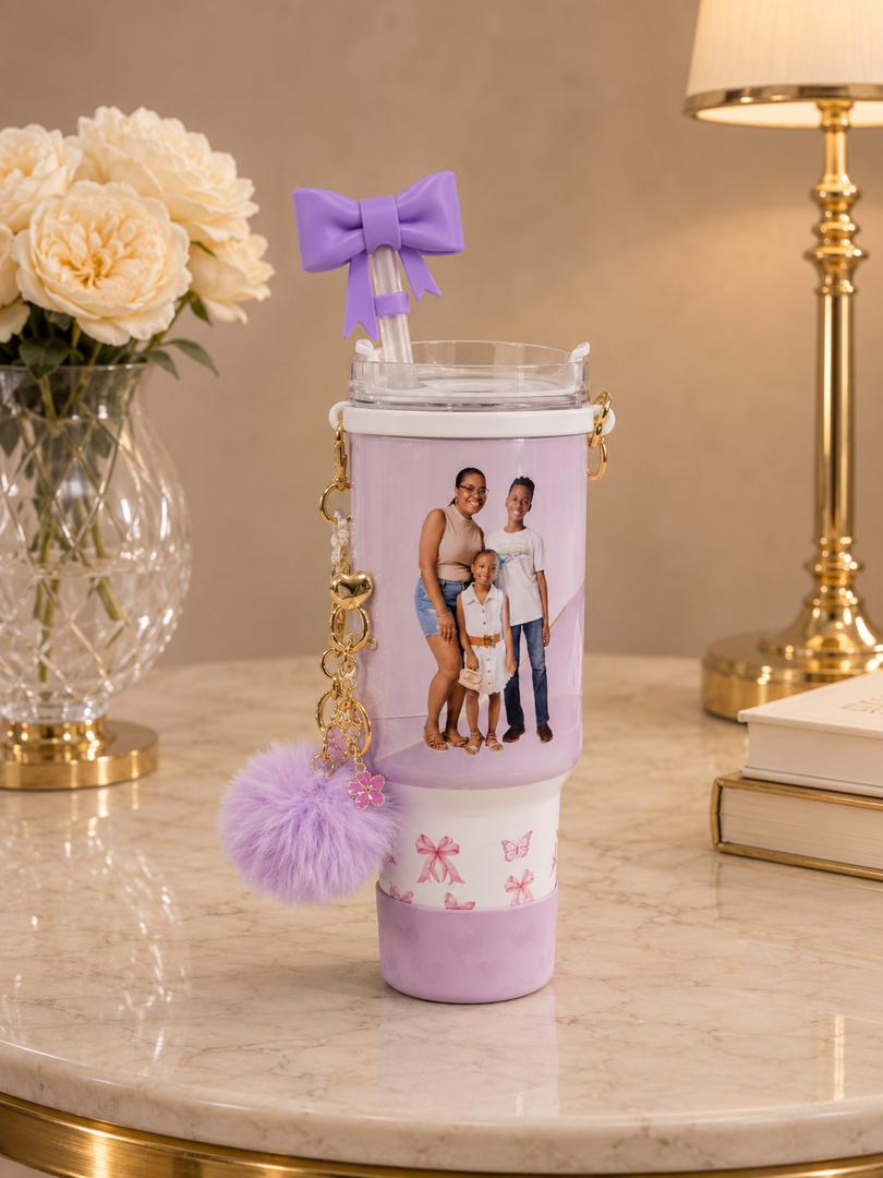 40 oz Personalized Glam Tumbler with Photo & Accessories