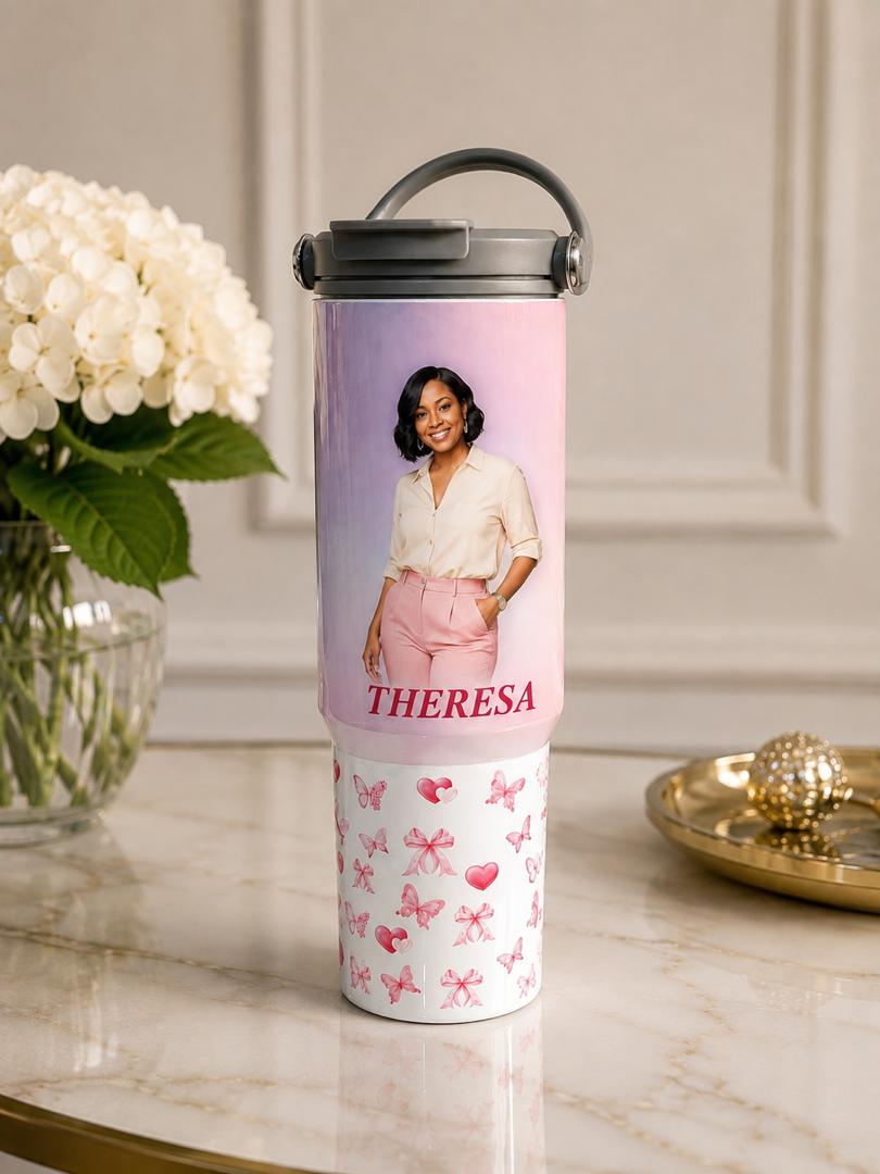 Personalized 30 oz Tumbler with Handle and Straw Lid