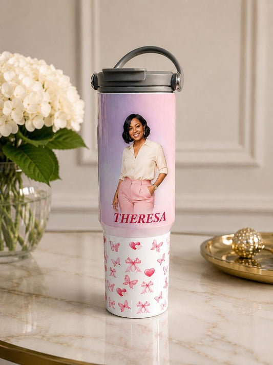 Personalized 30 oz Tumbler with Handle and Straw Lid