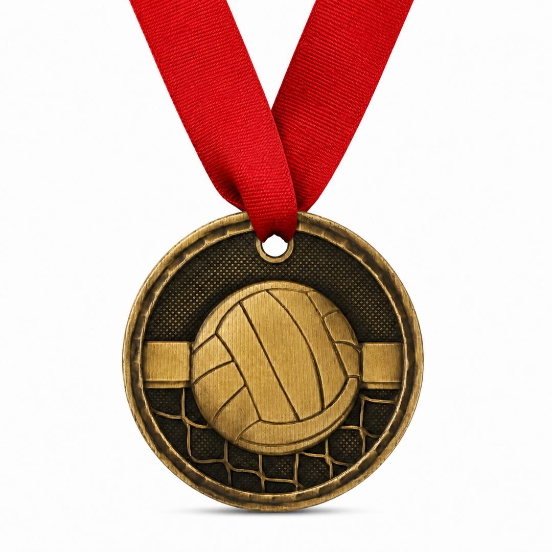 2" Antique Gold Volleyball Medal with Ribbon