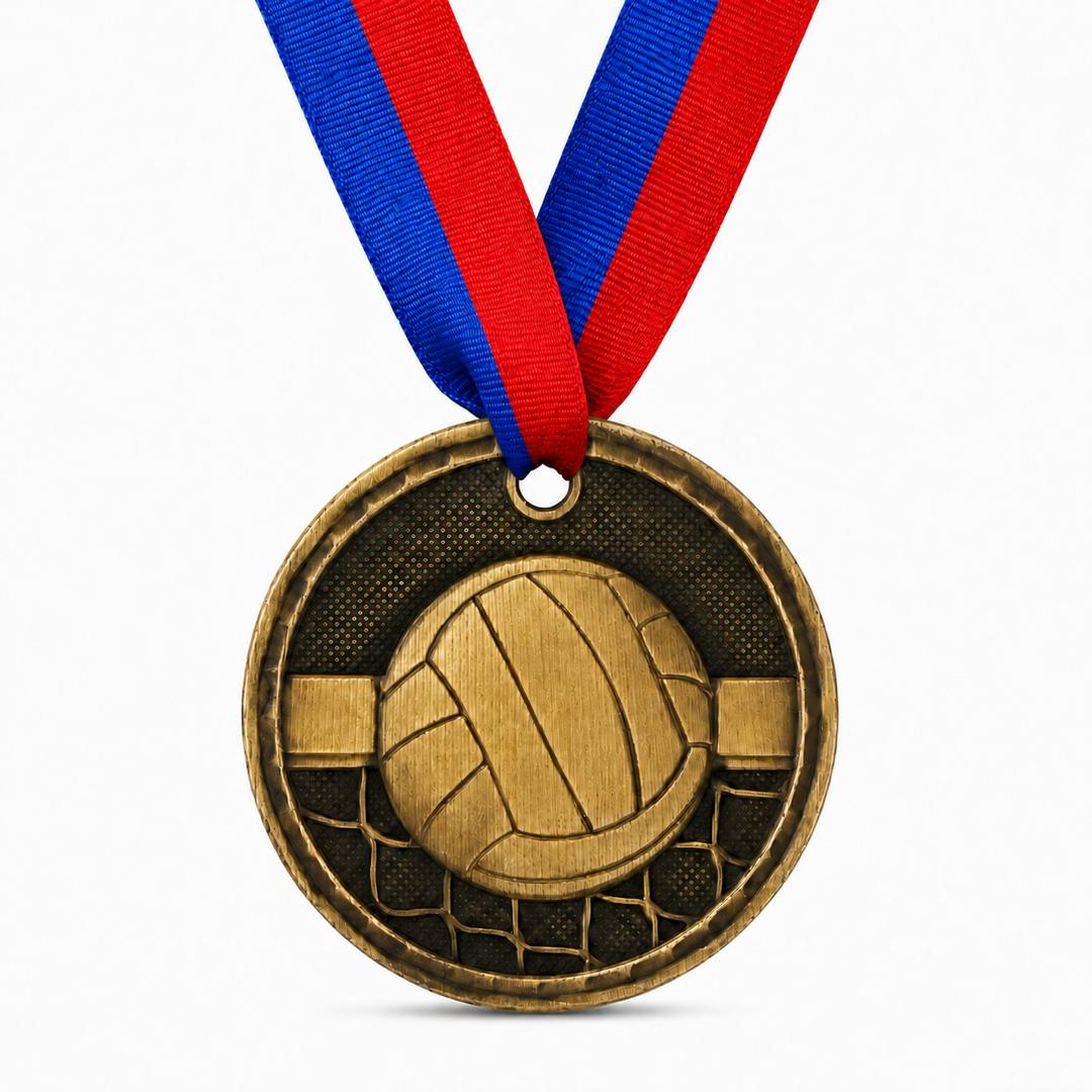 2" Antique Gold Volleyball Medal with Ribbon