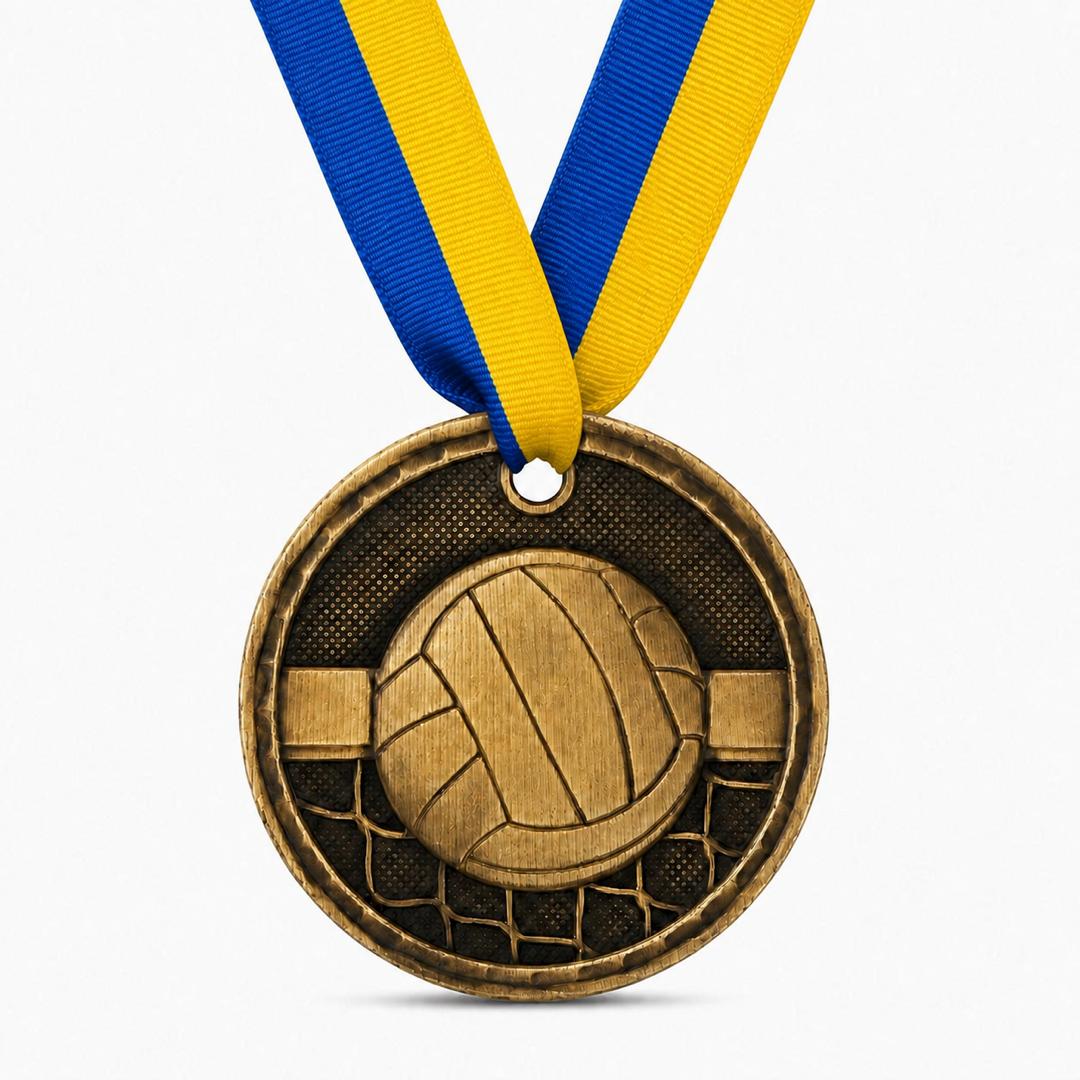 2" Antique Gold Volleyball Medal with Ribbon