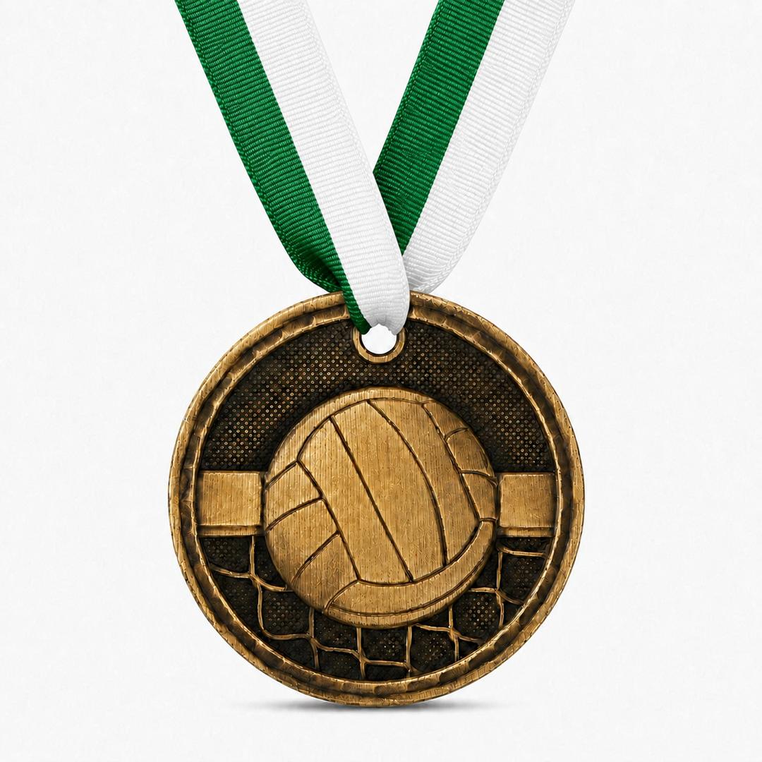 2" Antique Gold Volleyball Medal with Ribbon