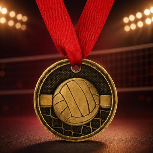 2" Antique Gold Volleyball Medal with Ribbon