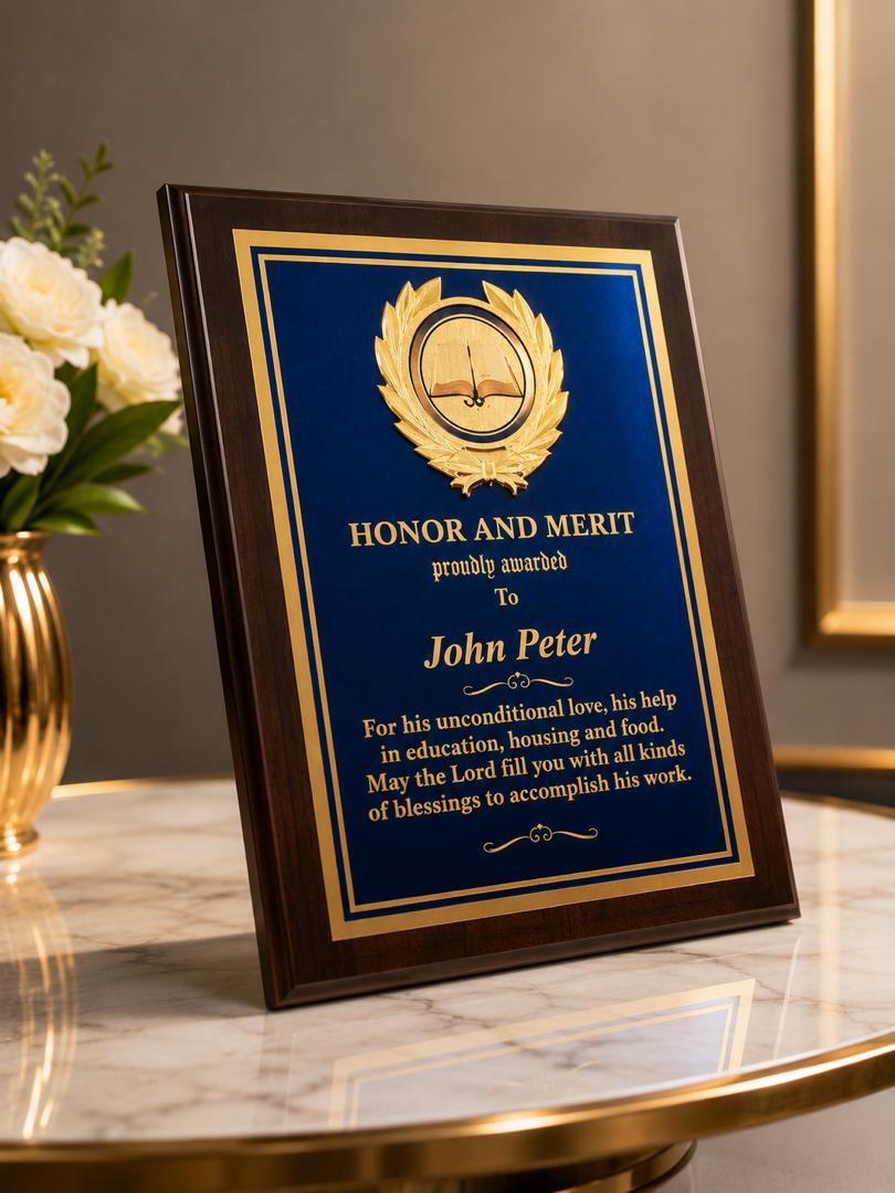 Premium Custom Wooden Award Plaques with Metal Plate