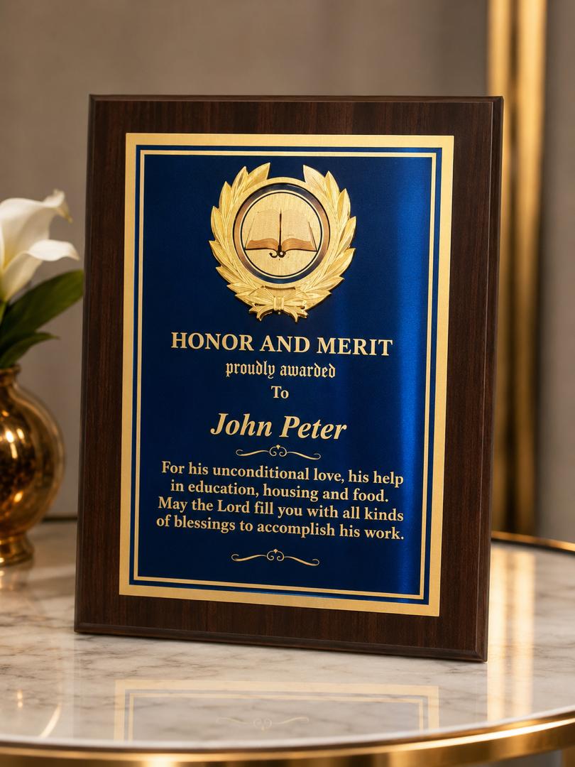 Premium Custom Wooden Award Plaques with Metal Plate
