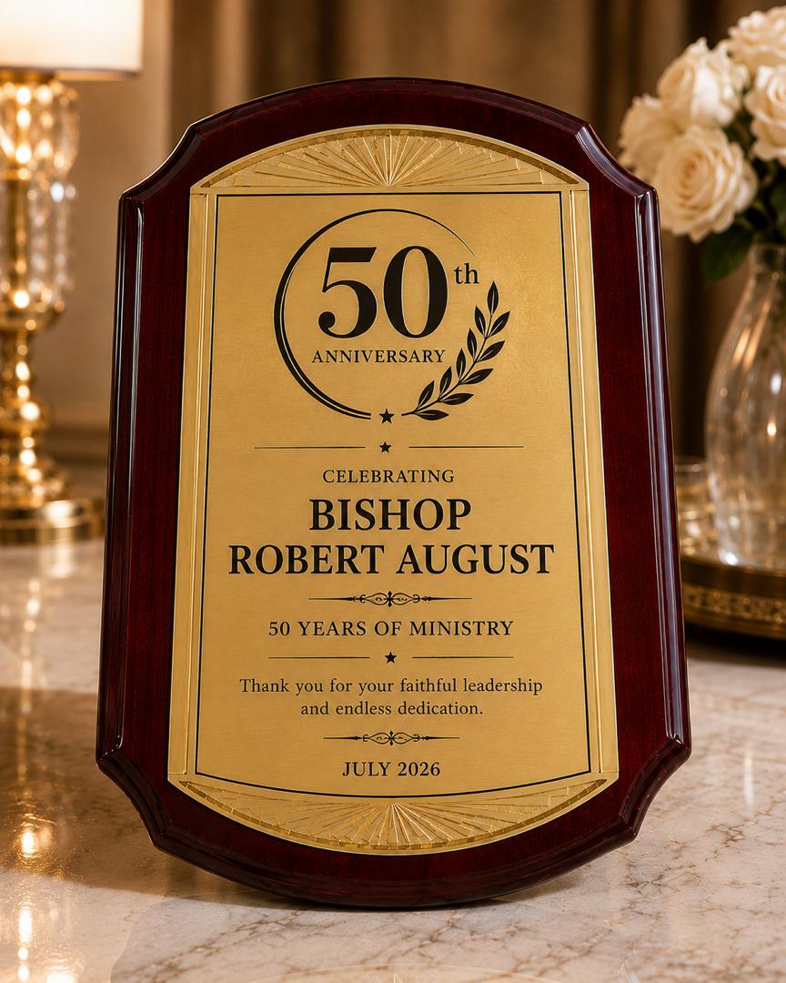 11x15 personalized bishop 50th ministry anniversary recognition plaque