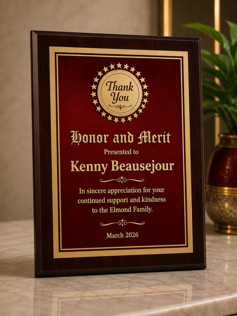 Wooden Award Plaque for Recognition & Appreciation
