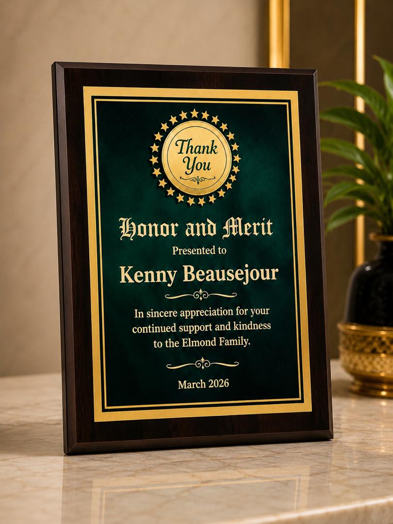 Wooden Award Plaque for Recognition & Appreciation