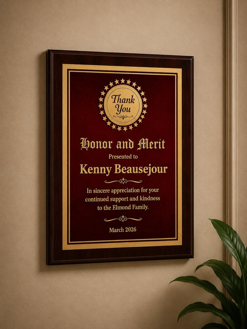 Wooden Award Plaque for Recognition & Appreciation